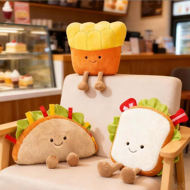 Cute Anime Food Doll Character Bread Plush Toy - Stuffed Soft Toy of Sandwich Pizza Taco French Fries for Kids Gift