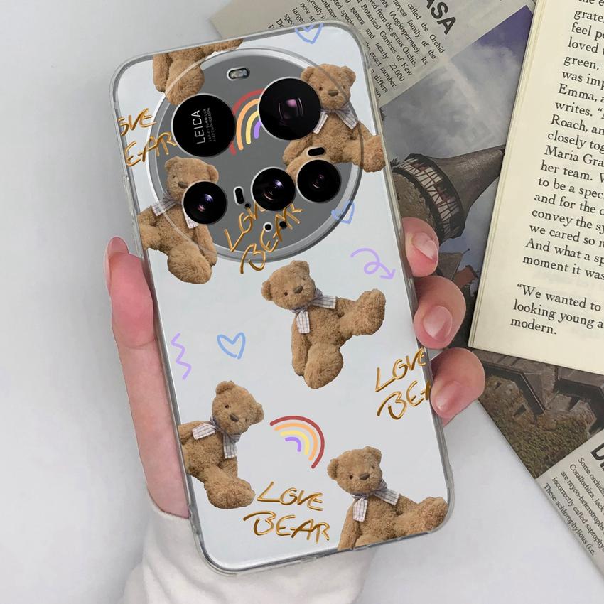 For Xiaomi 15 Ultra 15T Mi 10 11 12 Lucky Brown Love Heart Cellphone Cases Screen Protector Transparent Silicone Scratchproof Shell For Xiaomi Housing