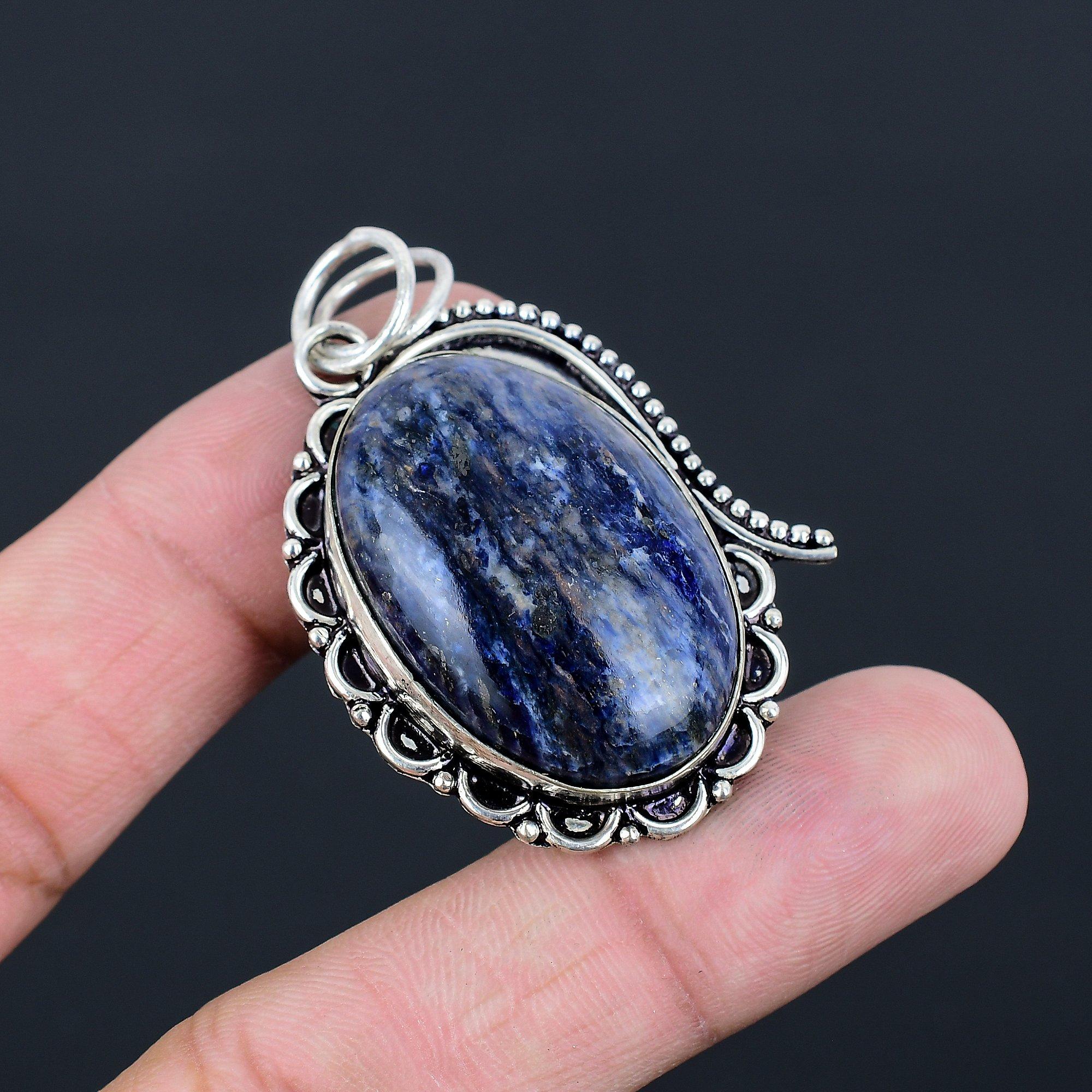 Oval Sodalite Gemstone Anniversary Mother Engagement Pendant Jewelry 925 Silver
