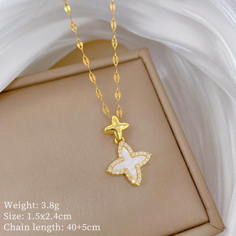 Copper Micro-Inlaid Cross Fashionable Light Luxury Temperament Gorgeous Full Diamond Necklace Female Versatile Collarbone Chain Titanium Steel