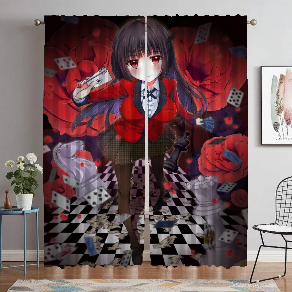 Jabami Yumeko Anti-mosquito Curtains for Living Room Partition Home Interior Curtains 2 Pieces Tulle for Bedroom Window Curtain