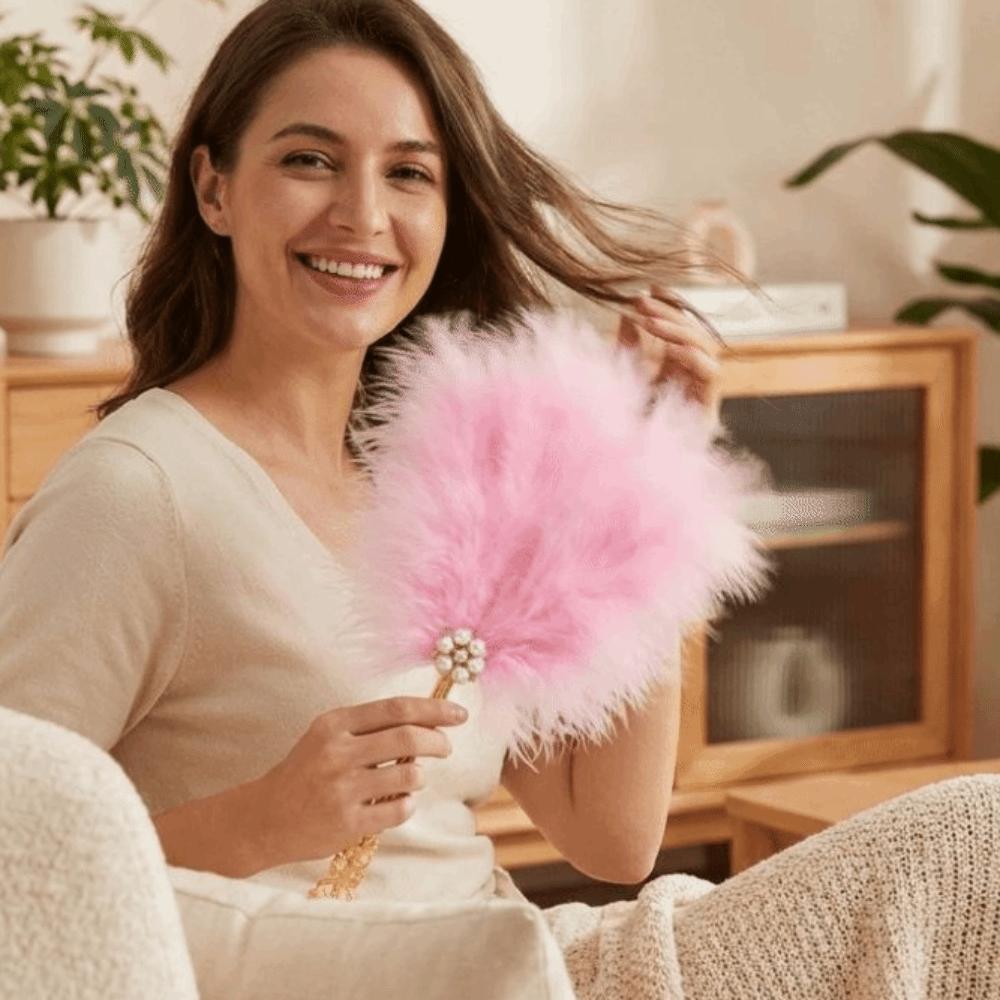 Fairy Style Portable Fan Fluffy Feathers Chinese Style Fan Antique Hand Feather Fan  Party Props