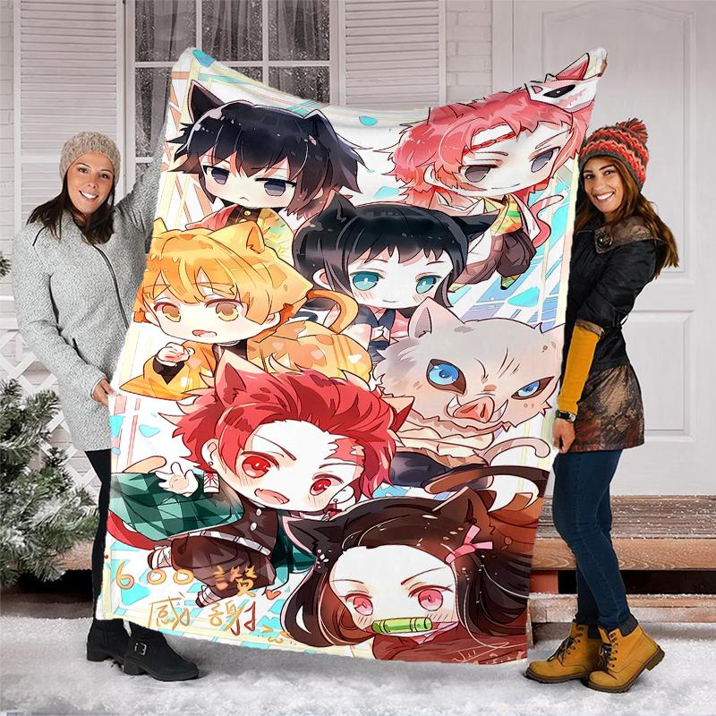 Demon Slayer Theme Printed Blanket - Perfect for Couch, Bed, Travel & Outdoor Use | Machine Washable, Cozy & Durable.