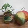 Handmade Bamboo Storage Baskets Foldable Clothes Laundry Basket Straw Wicker Rattan Seaweed Belly Flowerpot Retro Decorations