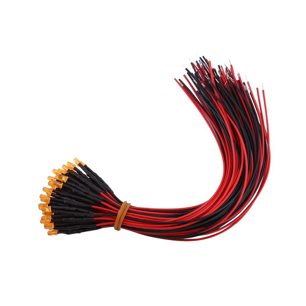 50PCS 3mm Pre Wired LED Diodes DC 12v 20cm Wires Diffused LED Lights Red Orange Blue Slow Flashing LED Lamps DIY Electronics
