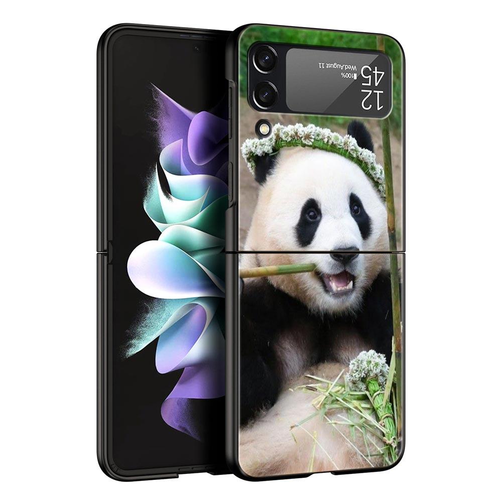 Phone Case For Samsung Galaxy Z Flip 3 4 5 Hard Black Folding PC Luxury For Samsung Z Flip3 Cover Protect Shell Fubao Panda