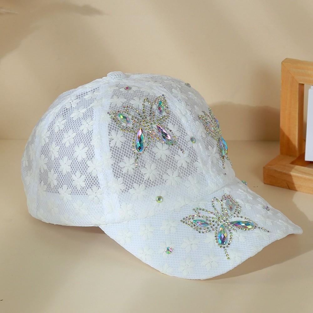 Rhinestone Visors Cap Butterfly Mesh Peaked Hat Fashion Flower Baseball Cap  Outdoor