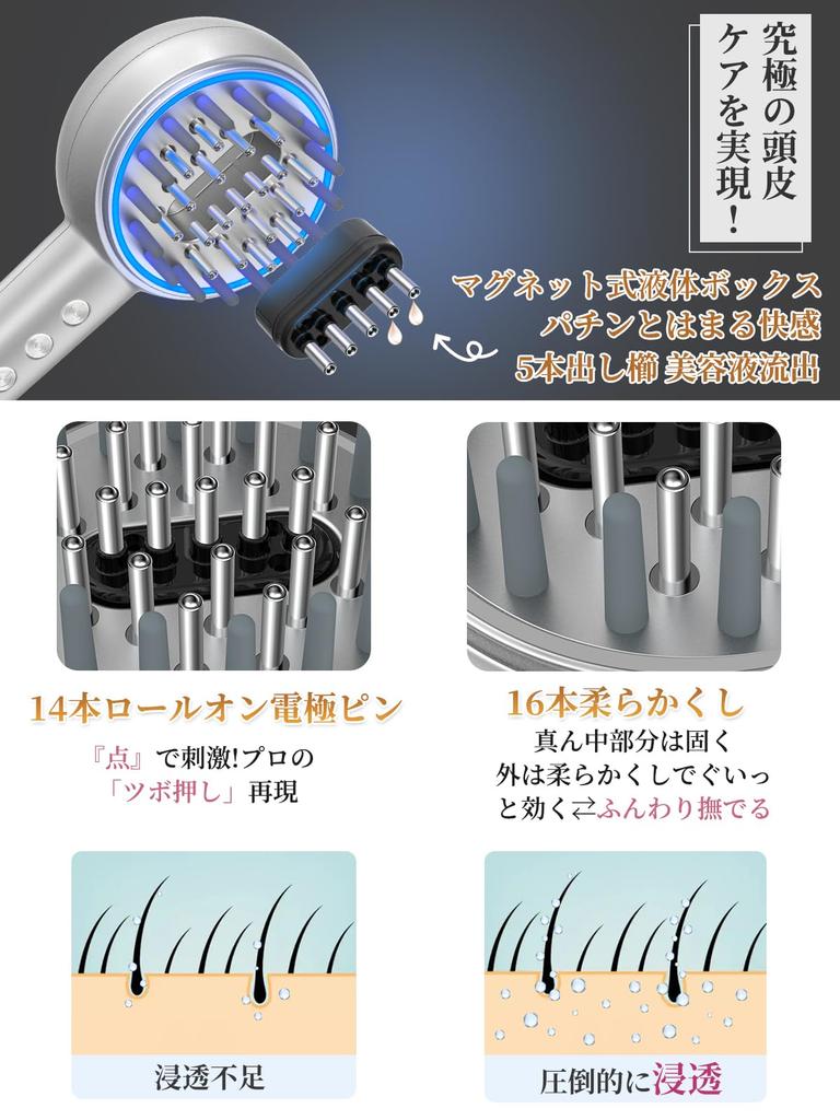 Kiboer Electric Brush, Scalp Brush, Facial Massager, Scalp, Face, Body, EMS, RF EP, 3D Vibration, LED Light Therapy, with Liquid Box, Wet/Dry Use, Uni
