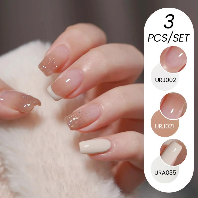 Nail Art Buz Şeffaf 3 Adet Tırnak Cilası Tutkalı Seti, Popüler Nude Beyazlatıcı Toz Şeffaf Tırnak Cilası Tutkalı