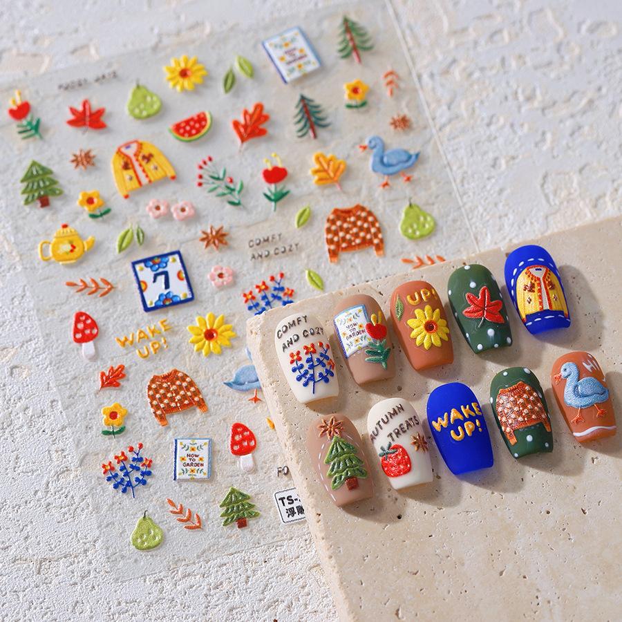 

5D Pudding Jelly Dessert Fruit Cherry Pink Claw Print Bowknot Tie knot Love Heart Stars Nail Art Sticker Adhesive Manicure Decal