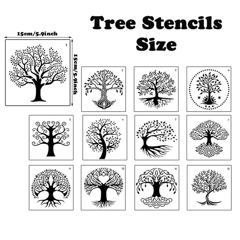 Tree Stencils Set Tree of Life Stencil for Painting On Wood Airbrush Natural Plants Small Palm Tree Drawing Templates