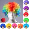 Parrucca da Clown Colorata Afro Riccia Sintetica Cosplay per Uomini Donne Parrucca per Festa di Carnevale Rossa Verde Gialla Blu Naso da Clown