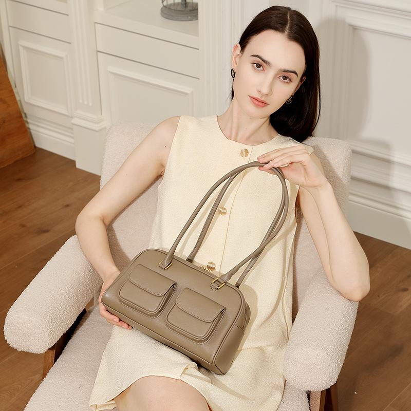 Genuine Leather Vintage Underarm Bag Bowling Bag Boston Underarm Bag Shoulder Bag Women's Bag