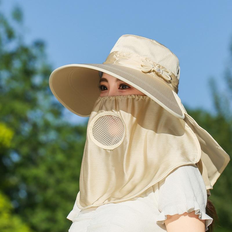 

Wide Brim Sunshade Sun Hat Breathable Face Cover Women Picking Tea Hat Summer Outdoor Lightweight Uv Protection Neck Flap Hat бежевый