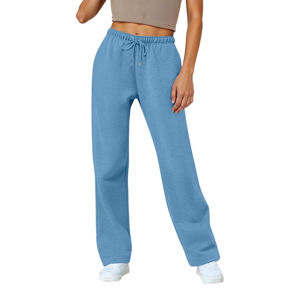 Women's Wide Leg Track Pants Fleece Lined Loose Straight Casual Pants  Sports Jogger Pants With Pockets