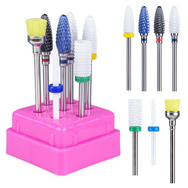 7pcs Ceramic Nail Drill Bits Set Milling Cutter for Manicure Machine Accessories Rotary Burrs Pedicure Cutter for Remove Gel Bit