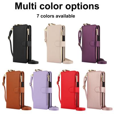 Crossbody Ring Holder Zipper Cards Solt Wallet Leather Case For Samsung Galaxy S24 Ultra S23 FE S22 S21 Plus A55 A15 Purse Cover