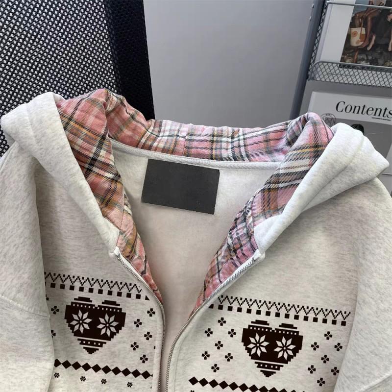 Womens Oversized Hooded Cardigan Sweater Korean Chic Plaid Print Lightweight Cotton Blend Long Sleeve Open Front Top