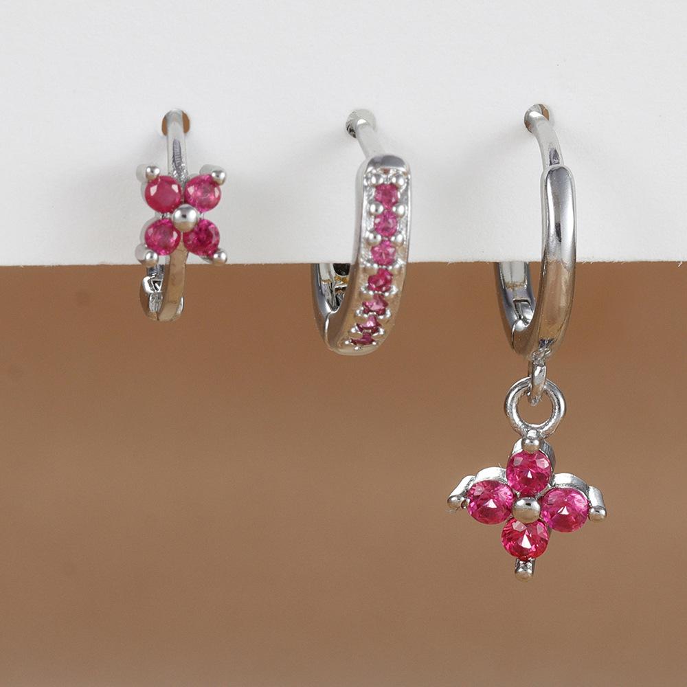 3-teiliges Modisches Orange Blau Zirkon Hängende Ohrringe Set für Damen Edelstahl Blume Dangle Ohrring Piercing Schmuck