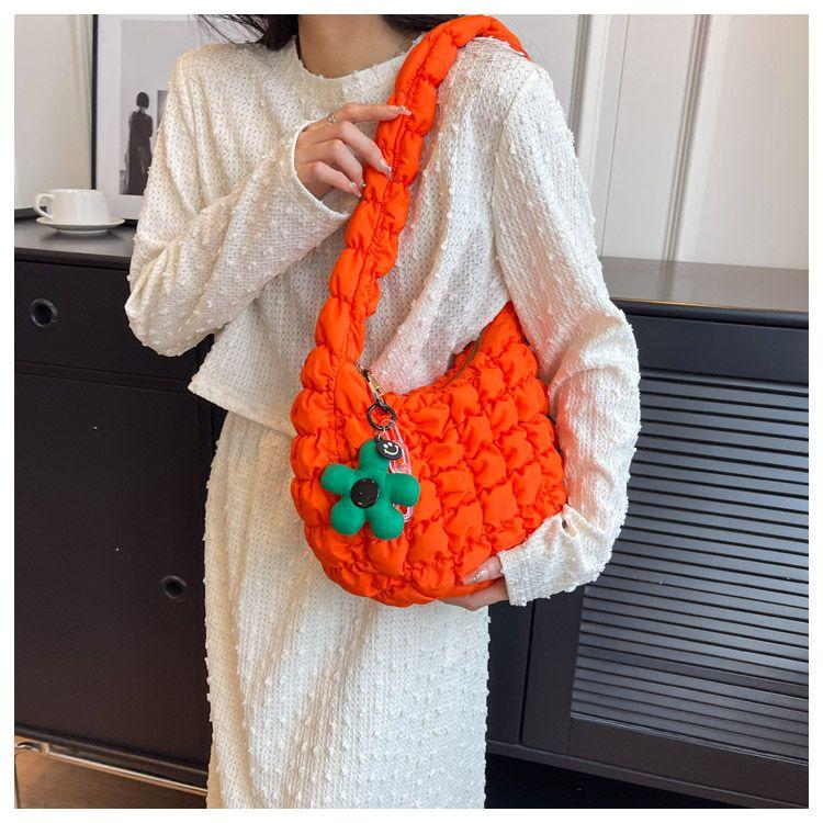Women Bag  New Nylon Filled Cotton Autumn Winter Fashion Sweet Solid Zipper Shoulder Bags  Crossbody Girls Bag