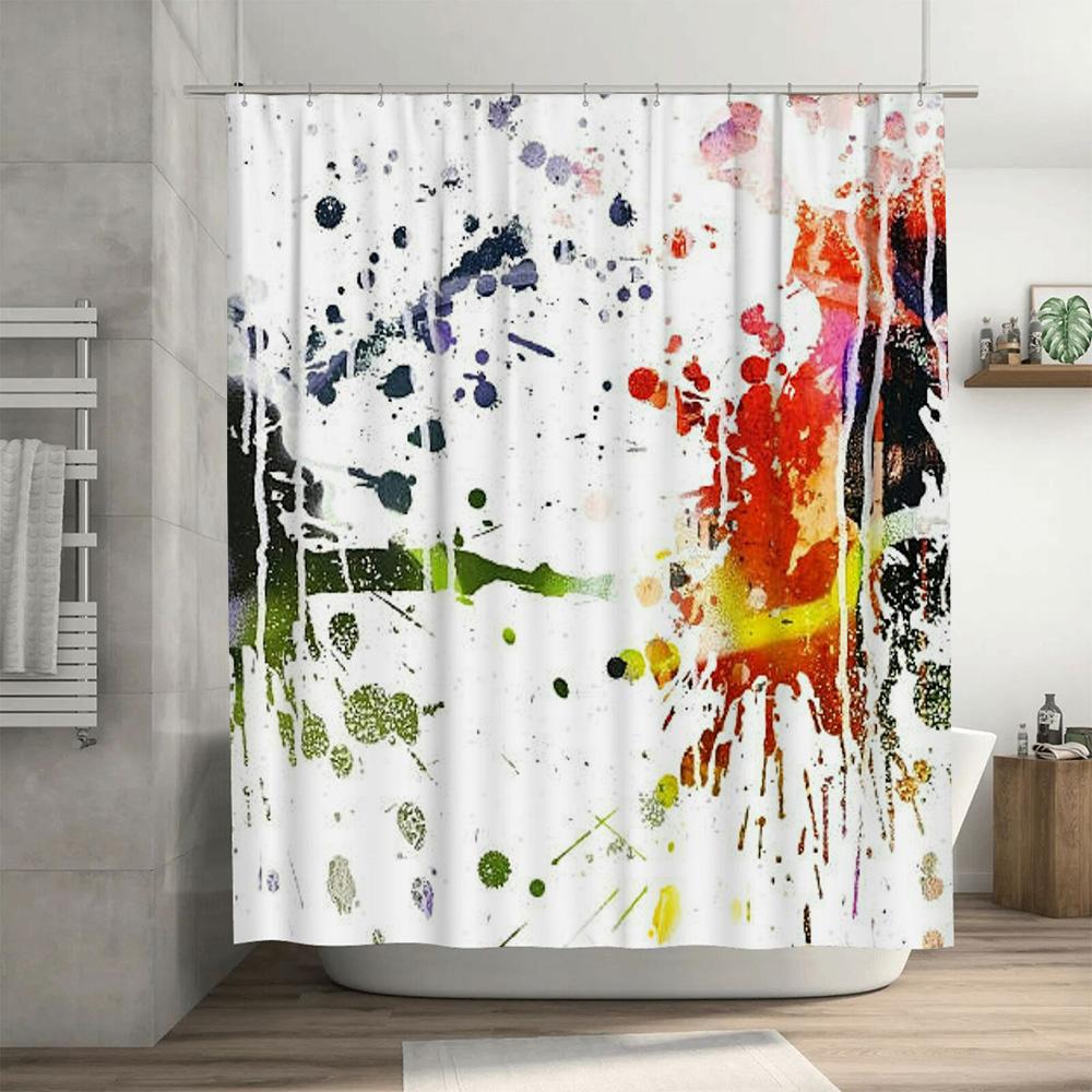 Colorful Splash Shower Curtain White Backdrop with Paint Splatter Print for Bathroom Decor Size Customizable