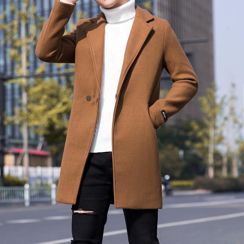 Trench Coat Men's Medium and Long Korean Version of Youth Slim-fitting Casual Woolen Coat Autumn and Winter Men's Woolen Coat