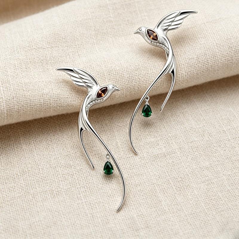 Kreative Kalt Tropfen Ohrringe Damen Schwalbe Vogel Temperament Zirkon Hängeohrringe Klassisch Orientalische Ästhetik Schmuck Geschenke