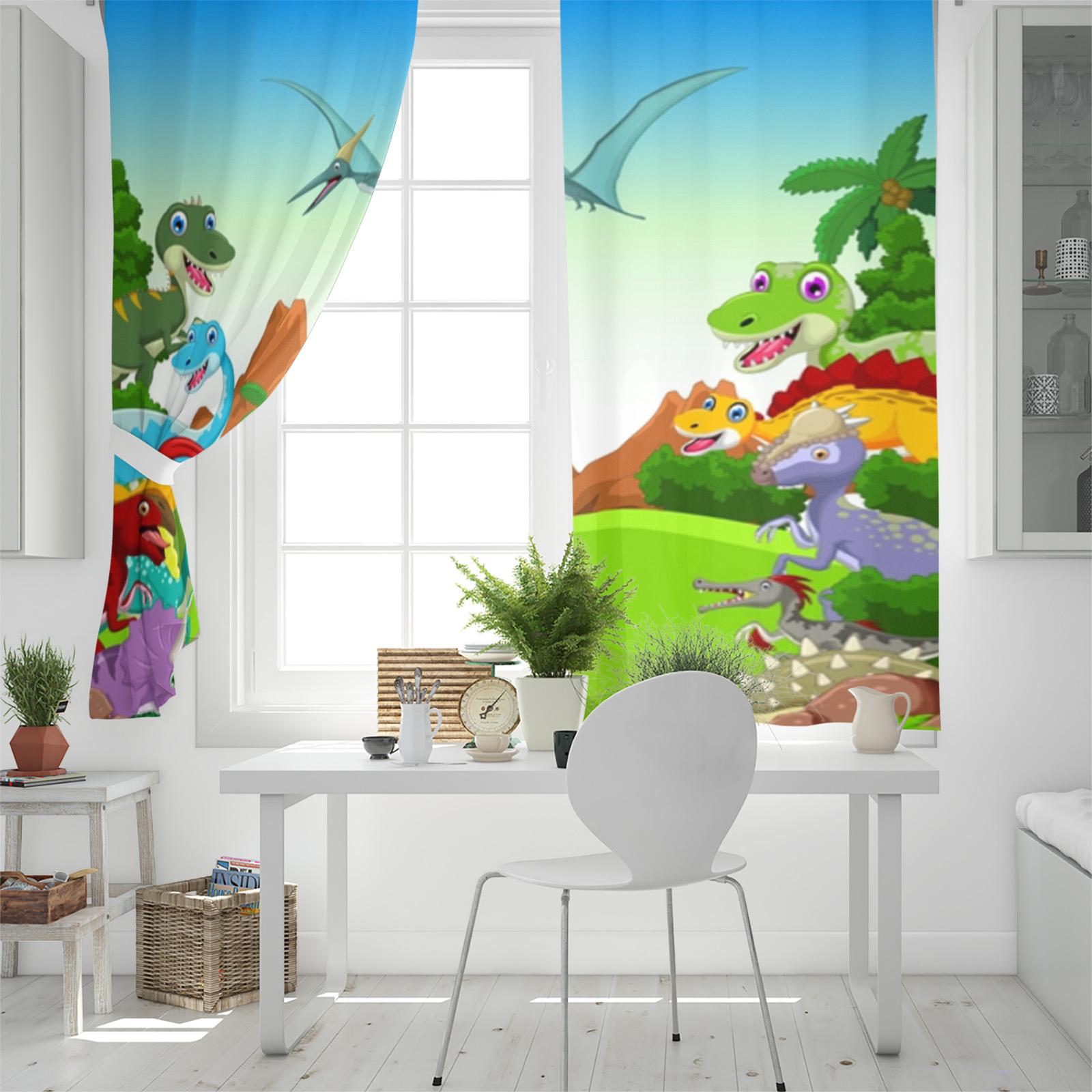 Шторы на окна с изображением динозавра в джунглях для гостиной — фото 3