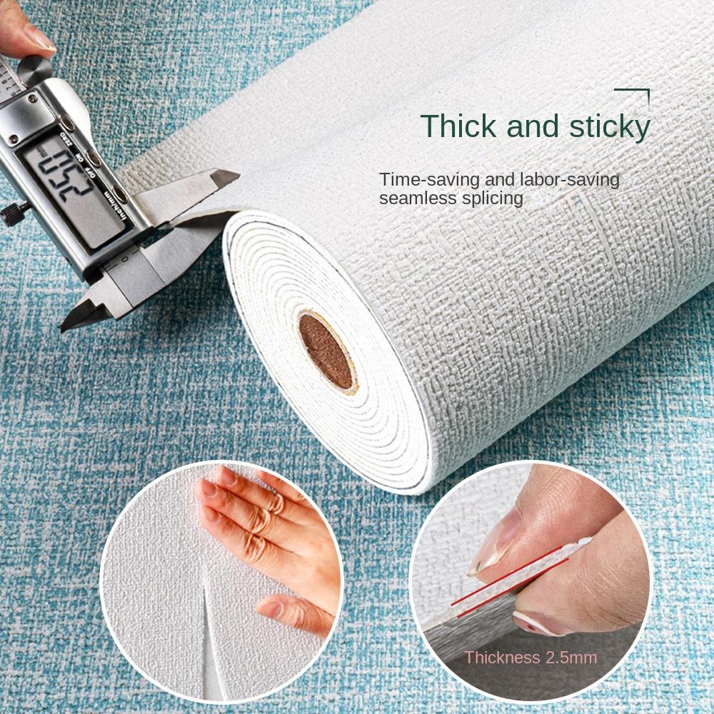 50cm*5m 3D Self-adhesive Thicken Waterproof Wallpaper Linen Textured Pure Color Home Decorative Refurbished Sticker