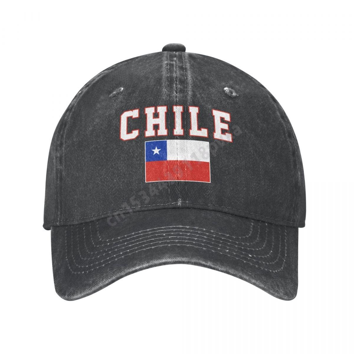 

Chile Flag Chilean Fans Unisex Adult Charcoal Washed Denim Baseball Cap Unisex Classic Vintage Cotton Dad Trucker Hat