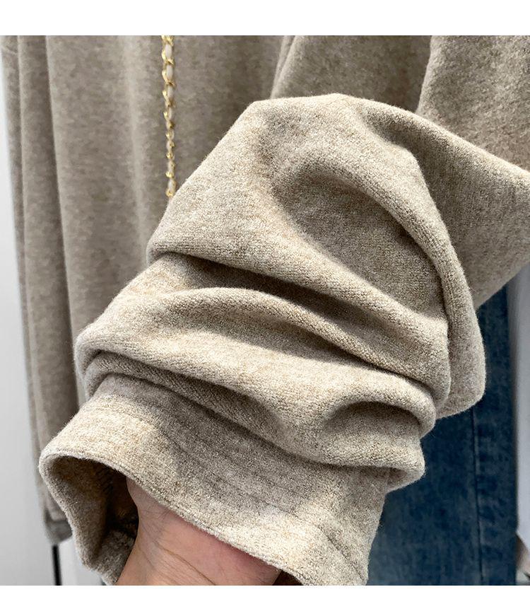 Women's Oatmeal Long-Sleeve Brushed Skin-Friendly Relaxed Fit Autumn T-Shirt