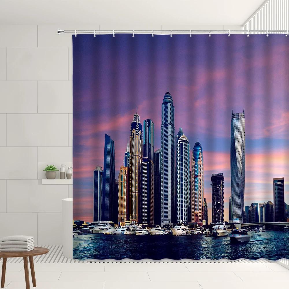 Set Tende da Doccia Finestra Retrò Foresta Autunnale Cascata Strada Vintage Fiore Pianta Architettura Moderna Paesaggio Schermi per Bagno