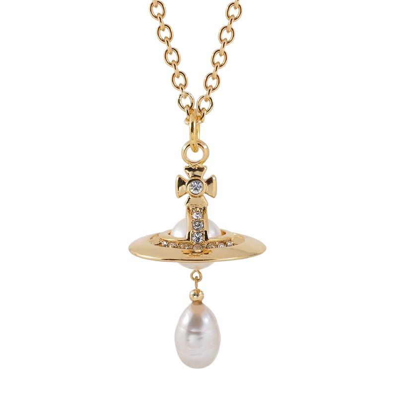 Empress Dowager 3D Saturn Baroque Pearl Teardrop Pendant Necklace - European & American Punk Clavicle Chain.