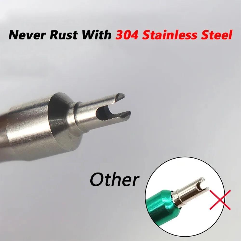 2Pcs Universal Tire Repair Screwdriver Antirust Stainless Steel Tire Valve Wrench Key Ring Tire Repair Tools For Car Motorcycle Valve Stems 1
