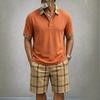 Men Casual Plaid Short Sleeve Polo Shirt And Shorts Outdoor Sports Set
