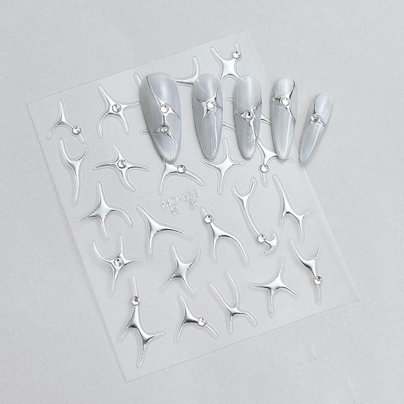 Irregular Bronzing Lines French Nail Art Stickers Silvery Graffiti Stripe Design Self Adhesive Decals Geometry Line Sliders