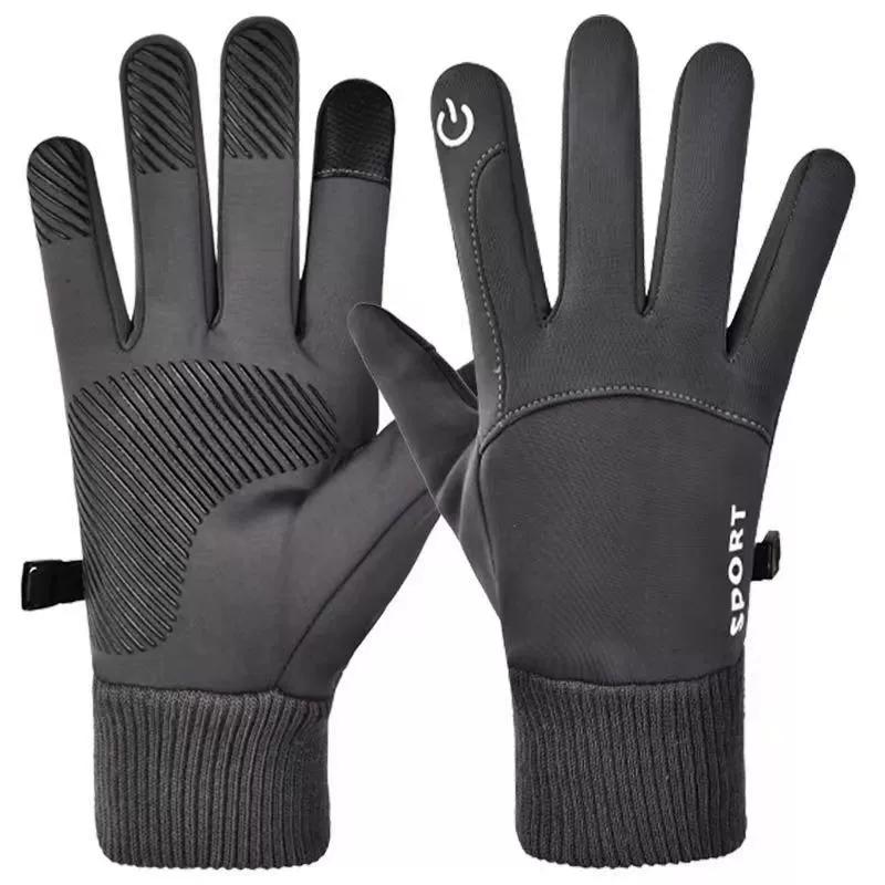 Black Winter Warm Full Fingers Waterproof Cycling Outdoor Sports Running Motorcycle Ski Touch Screen Fleece Gloves