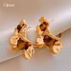 European and American pleated flower tiger's eye stone earrings, earrings, fashionable exaggerated personalized earrings
