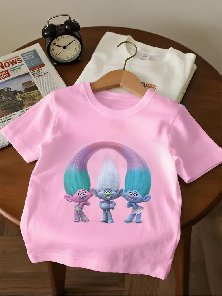 Silly Trolls Short Sleeve Kids T Shirt Summer Cute Cartoon Crewneck Boys Girls 3-14 Years