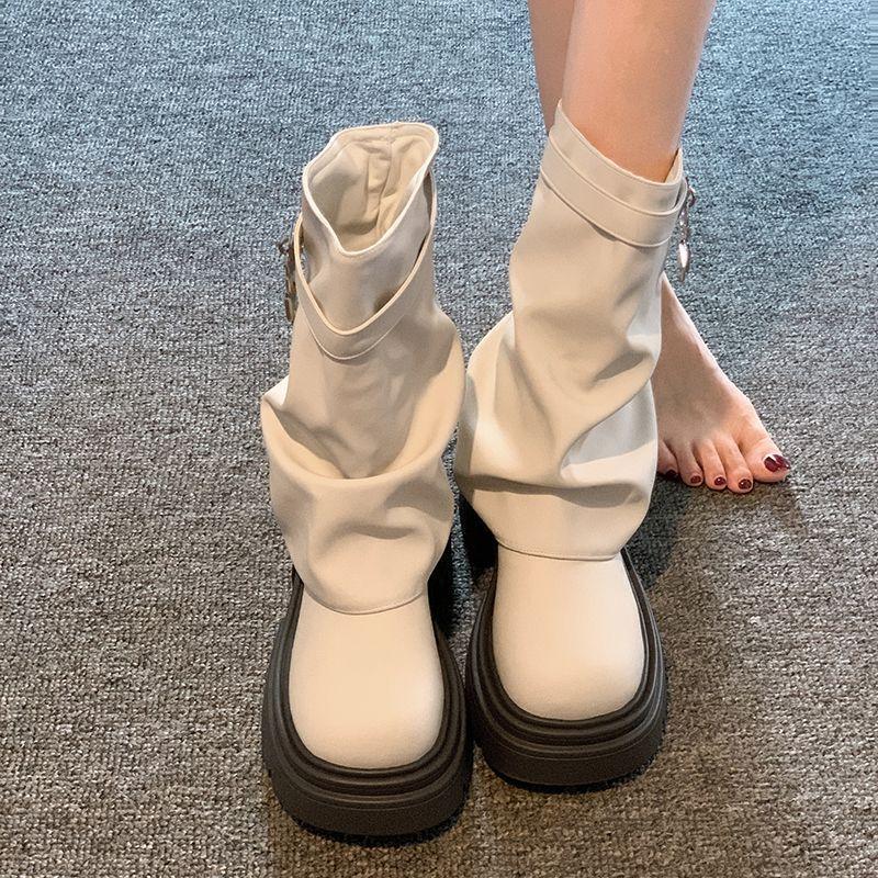 Retro skirt Martin boots women's versatile casual British style thick-soled piled boots women's 2025 autumn and winter new models
