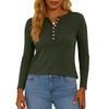 Modisches lässiges Damen-Pullover-Oberteil mit Rundhalsausschnitt, langen Ärmeln, Knöpfen und schmaler Passform
