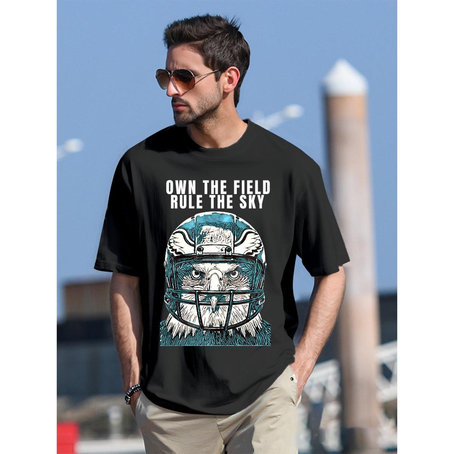 Own The Field Rule The Sky Eagle Football Helmet Shirt – USA Printed Game Day Tee 3XL