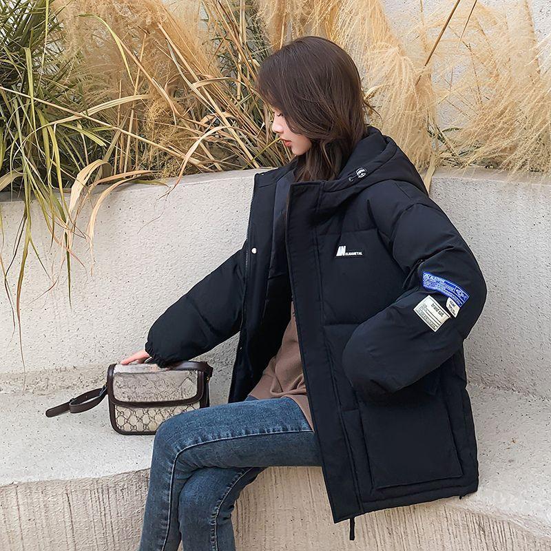 

Свободная хлопковая куртка с капюшоном для женщин, зимняя одежда в корейском стиле с универсальным дизайном XXL чёрный