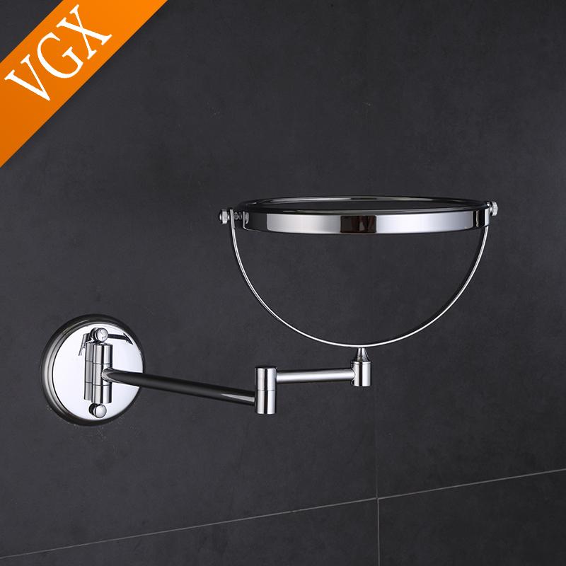 VGX Two Sided Vanity Makeup Mirror Bathroom Wall Mounted Folding Mirror 3x Magnifying Makeup Shaving Vanity Mirror Gold Chrome
