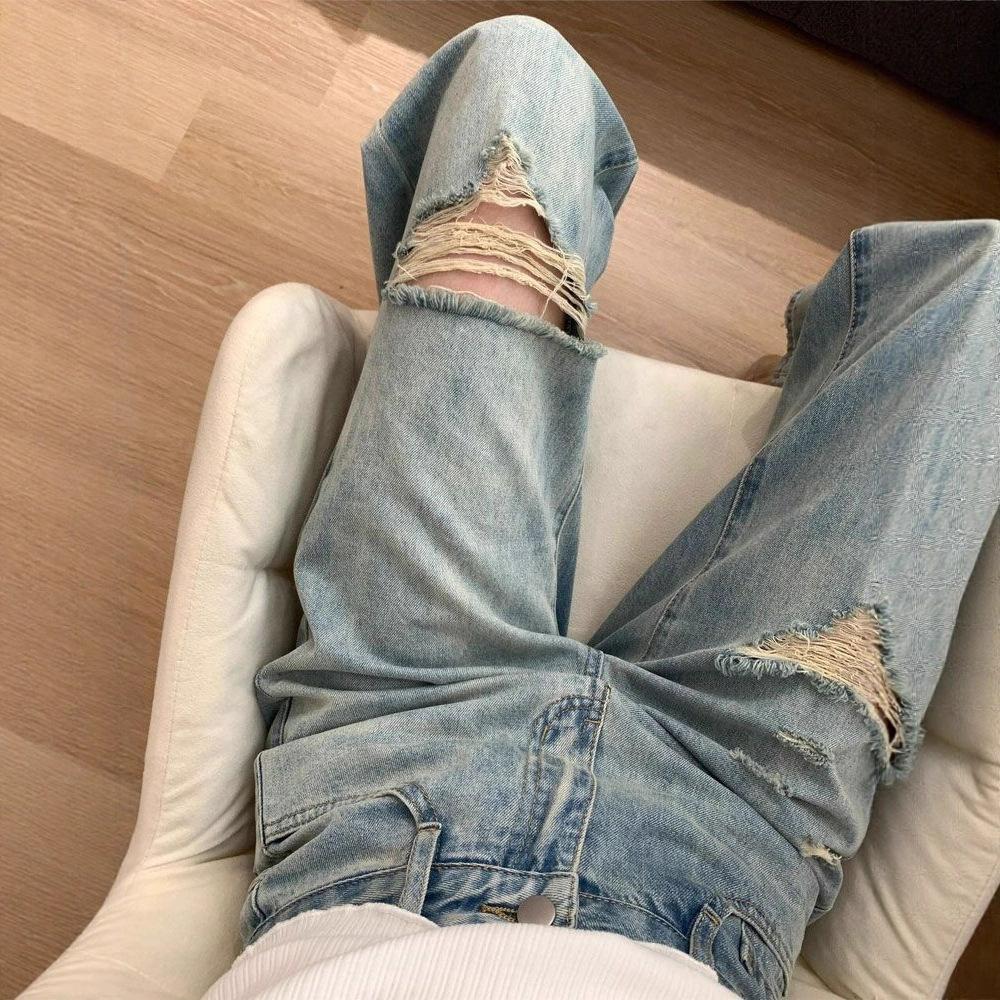 Comfortable Versatile Large Size High Street Denim Trousers Female Straight Thin Loose Drape Wide Leg Trousers Jeans for Women Long Denim Pants