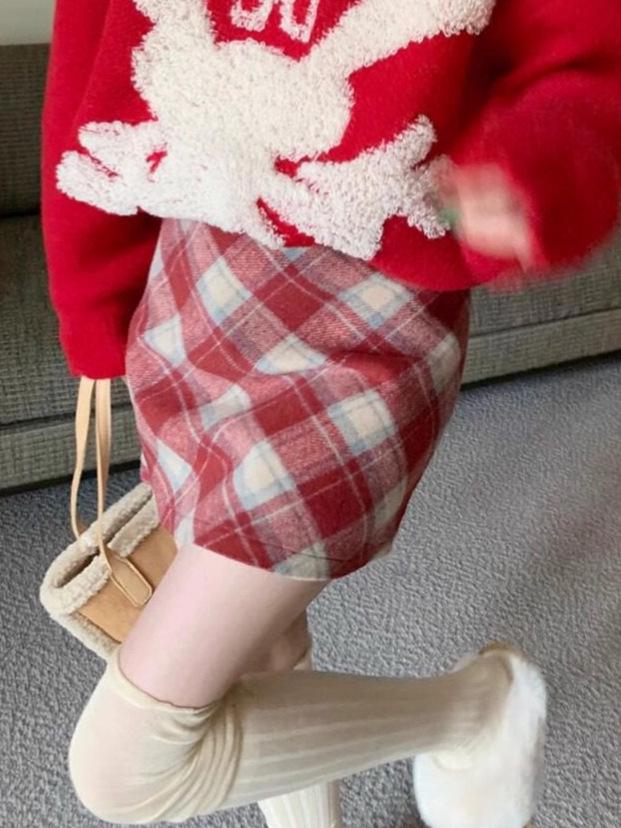 Plaid Woolen A-line High Waist Short Skirt - Autumn/Winter Trendy Women's Wear