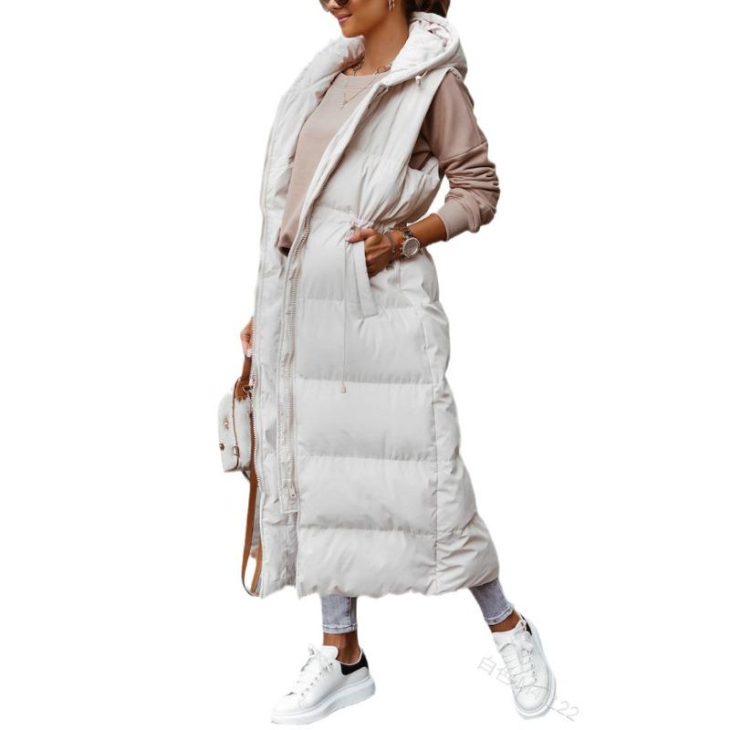 

Женский жилет однотонный с капюшоном длинный хлопковый жилет с закрытой талией повседневный модный однобортный пиджак без рукавов M белый