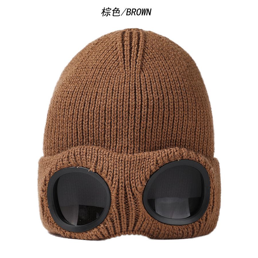 Winter Warm Knit Beanie Hat with Goggles Fleece Lined Windproof for Men Women Outdoor Skiing Cold Weather