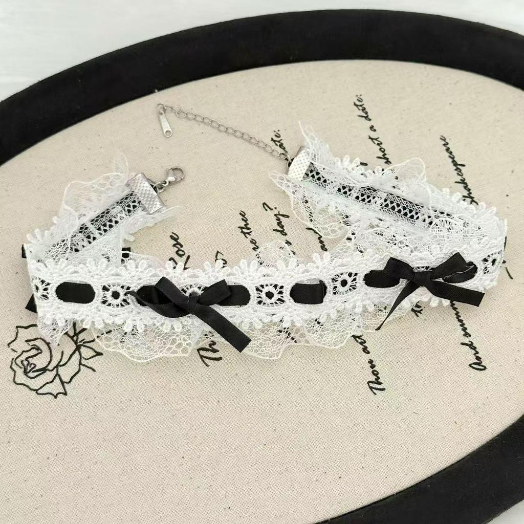 Lace Mesh Bow Lolita Choker Necklace for Women
