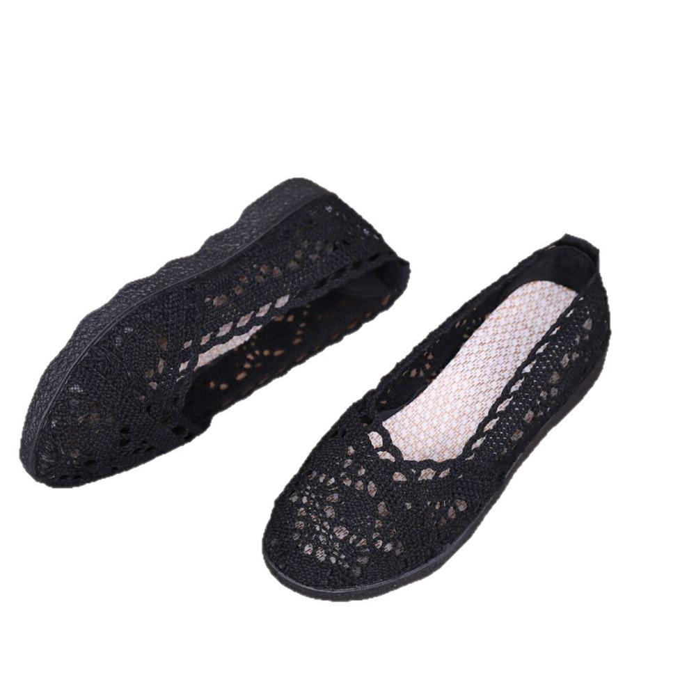 Ladies' Casual Temperament Breathable One Foot Shoes -Women's Mesh Shoes with Mesh Surface, Ethnic Style Cloth Shoes, Hollow Lace Women's Shoes